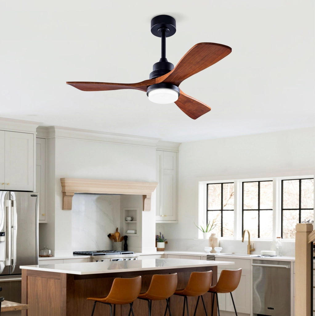 Ventilatore da soffitto con luce 42 pollici; motore DC reversibile; nero e noce scuro