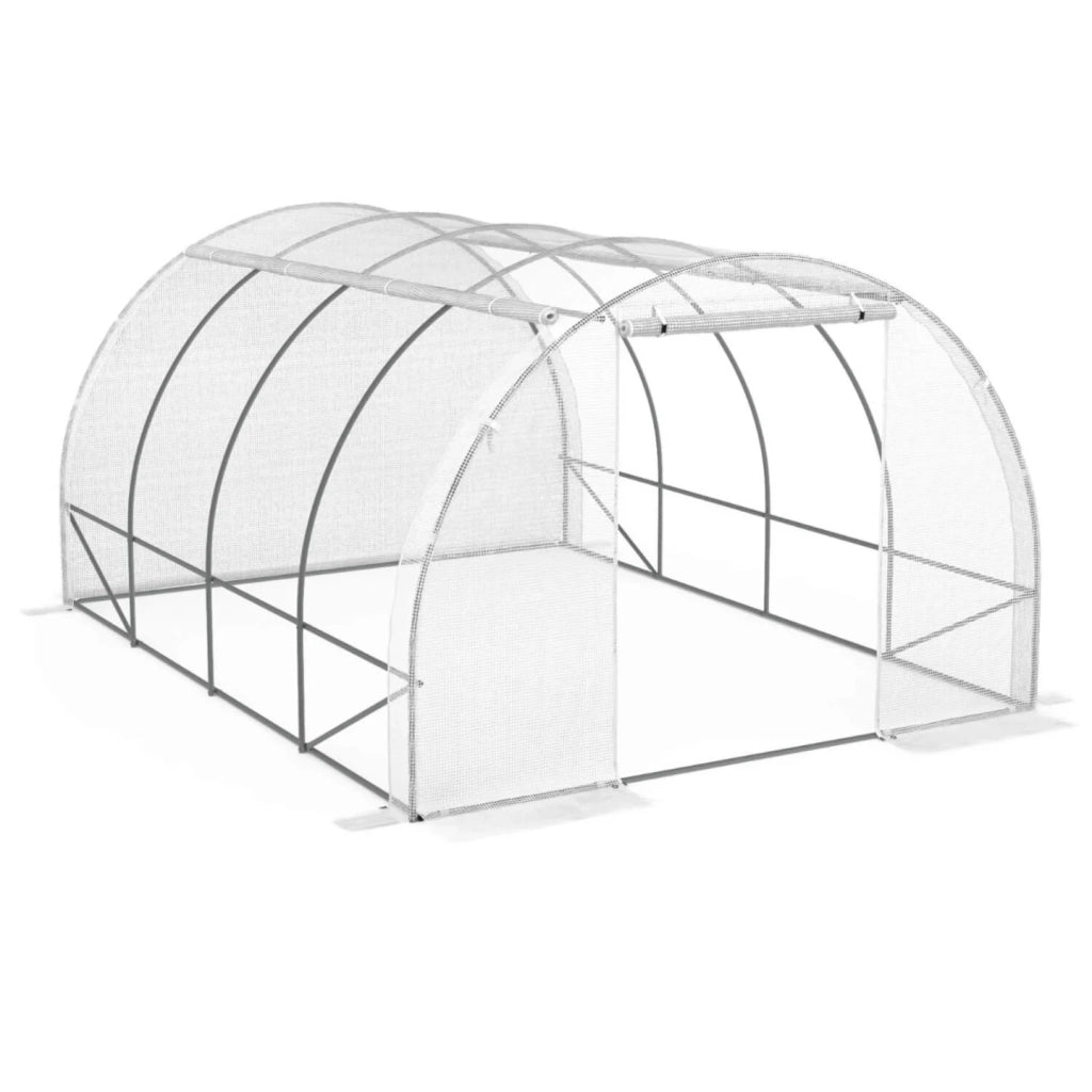 IDMarket - Serra da giardino a tunnel da 12 m² (4 x 3 x 2 m) in acciaio zincato + telo anti-UV con porta e finestre ZEBRA bianche per tutte