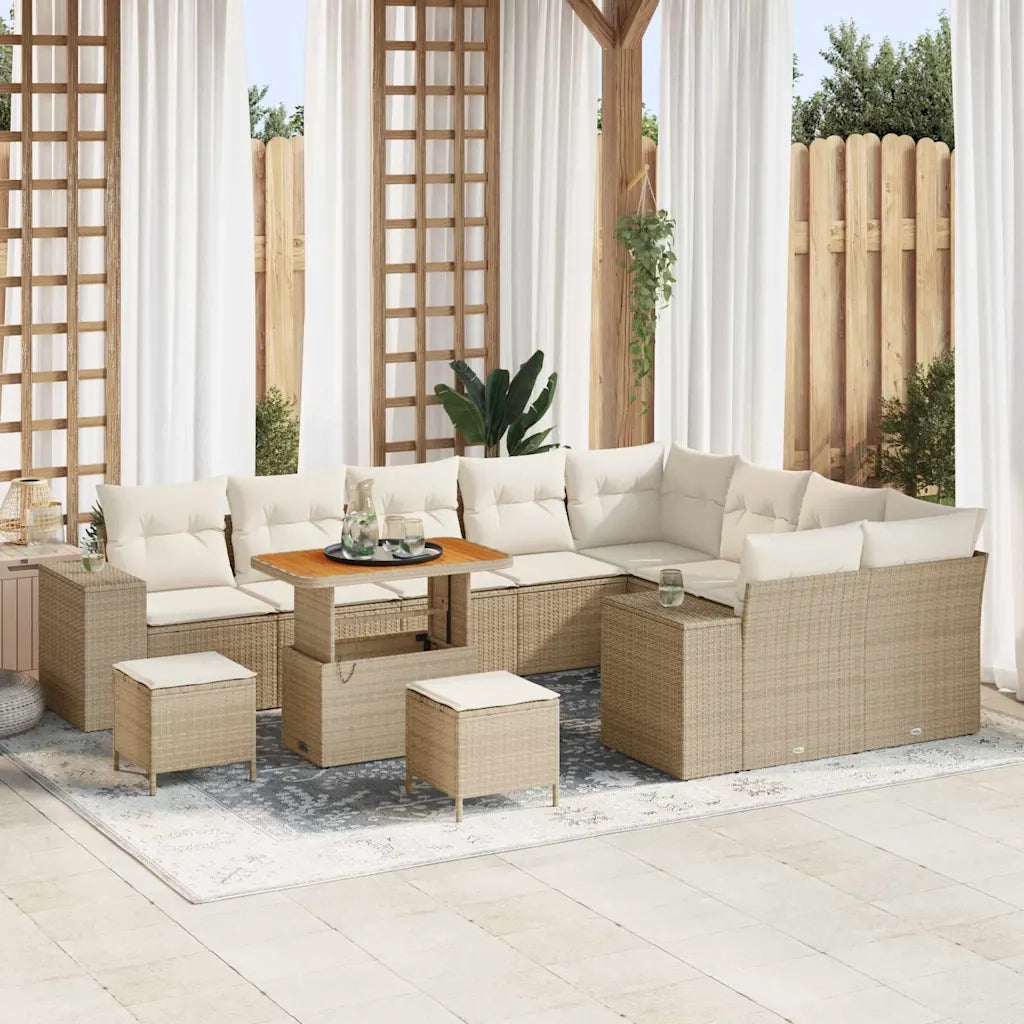 Set Divano da Giardino con cuscino 12 pcs Beige polyrattan