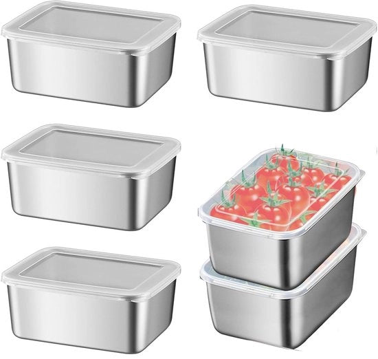 Contenitori alimentari in acciaio inossidabile - Boxe per snack - Contenitori per cibi freschi - Contenitori alimentari metallici - Piccoli contenitori alimentari con coperchi - 6 pezzi