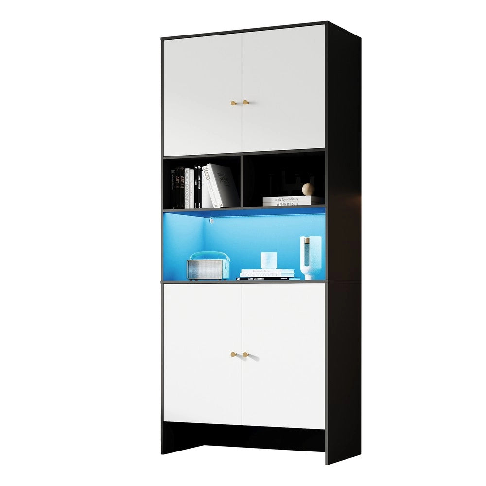 Mobile Multiuso con 4 Ante e 3 Ripiani ¨C MINIMAL ¨C Nero e Bianco, Legno, 80x40x185
