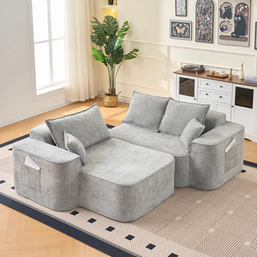 Divano Angolare Modulare 3 Posti con Chaise Longue Senza Montaggio; Seduta Profonda XXL; Ciniglia Grigio