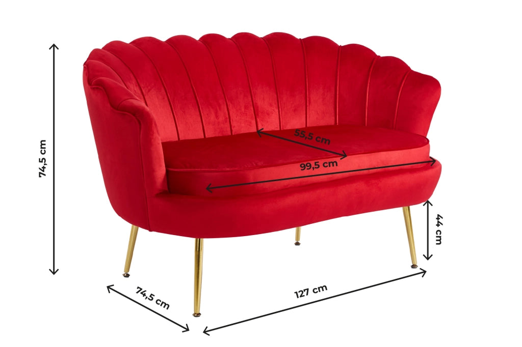 Divano Due 2 Posti In Velluto Forma Conchiglia Gambe In Metallo 133x63x75 Cm Camera Soggiorno Ufficio  Bordeaux