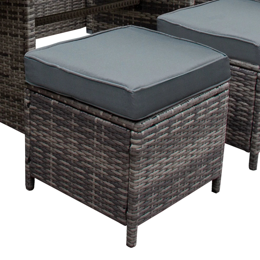 Set d'angolo in rattan e box da giardino Grigio Grande Cuscino Cassapanca 582L Outdoor