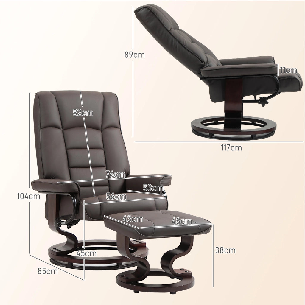 Poltrona relax girevole reclinabile con poggiapiedi ¨C zephmum ¨C similpelle marrone
