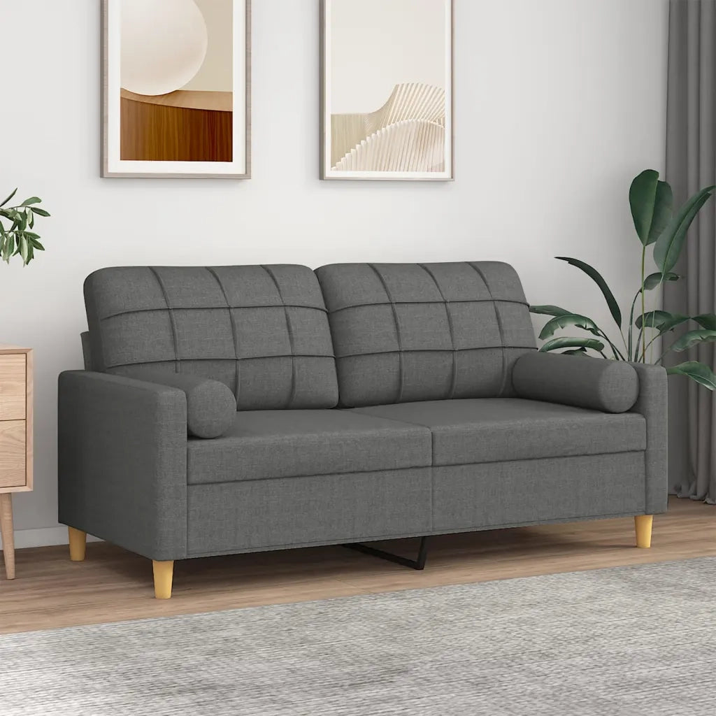 Divano | Divano da soggiorno | Sofa a 2 Posti con Cuscini Grigio Scuro 140 cm in Tessuto