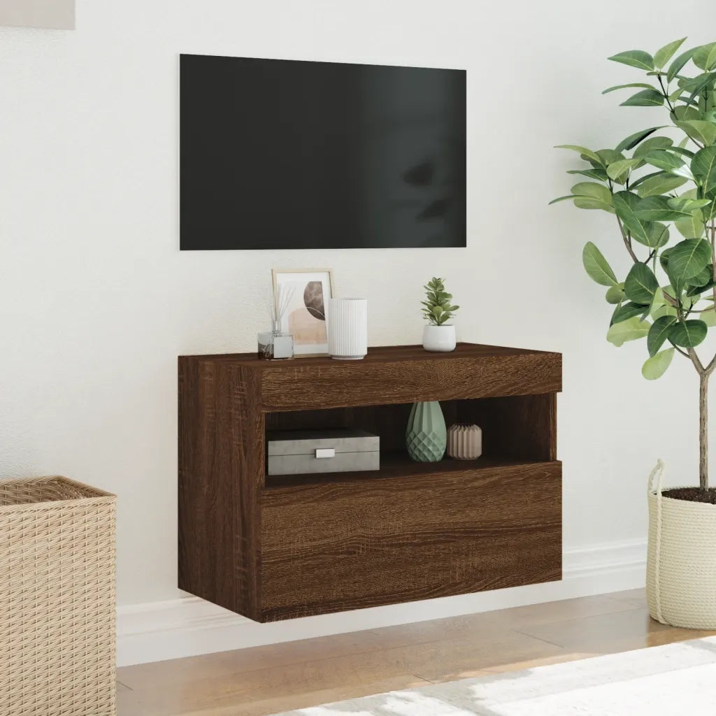 Mobile TV a Parete con Luci LED Rovere Marrone 60x30x40 cm 837195