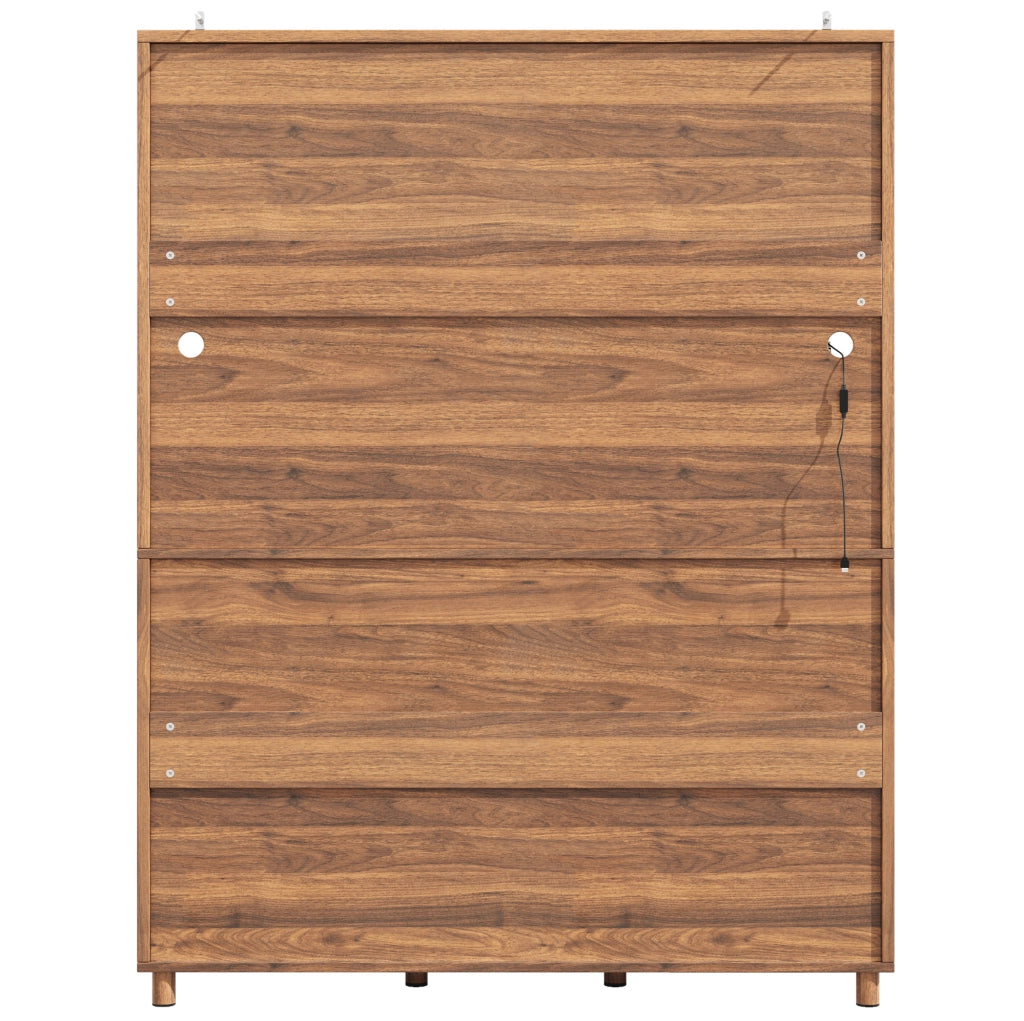 Credenza alta 140x40x185 cm con luci LED e ante scorrevoli in vetro; MDF; marrone noce