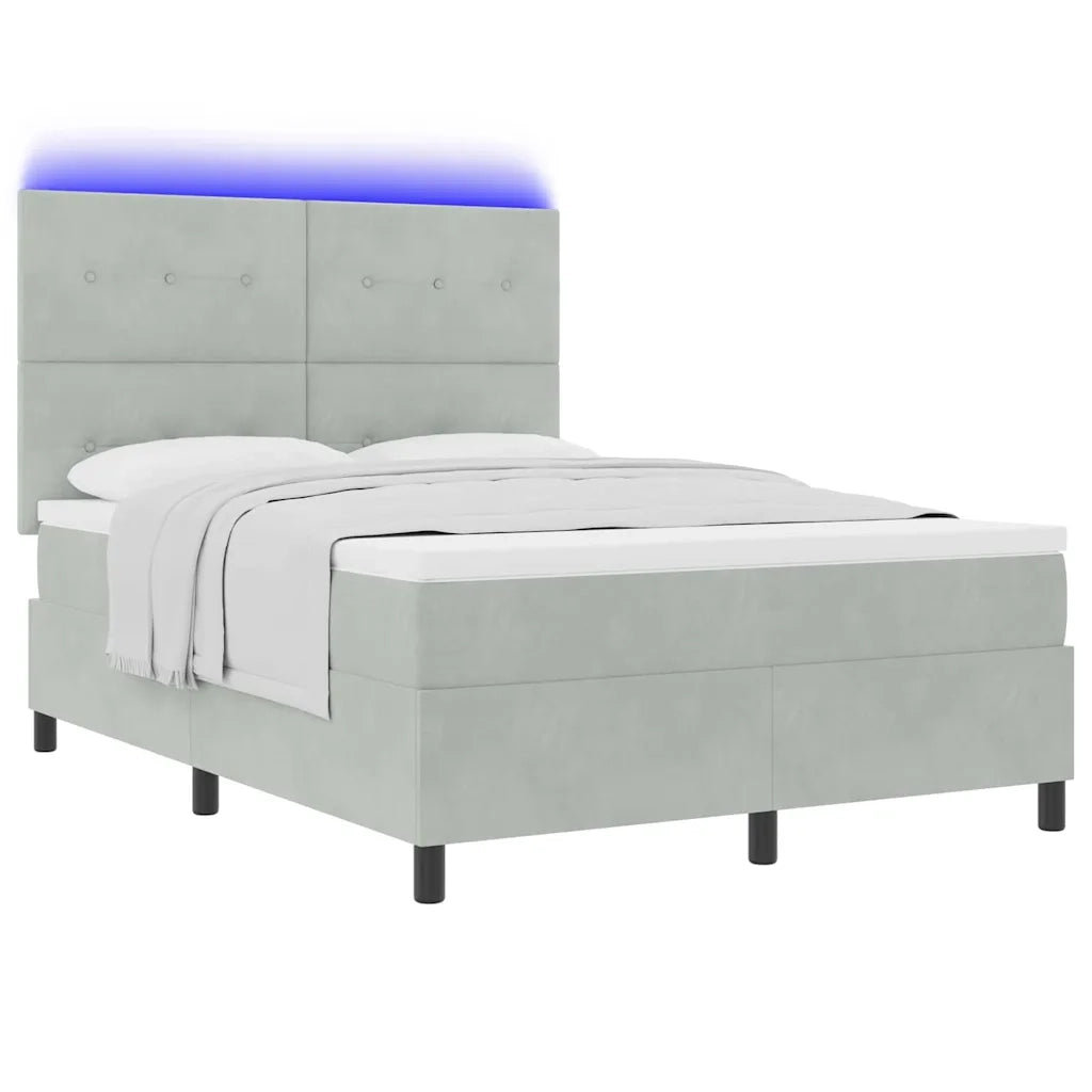 Letto a Sorgente LED Grigio chiaro 160 x 200 cm Tessuto