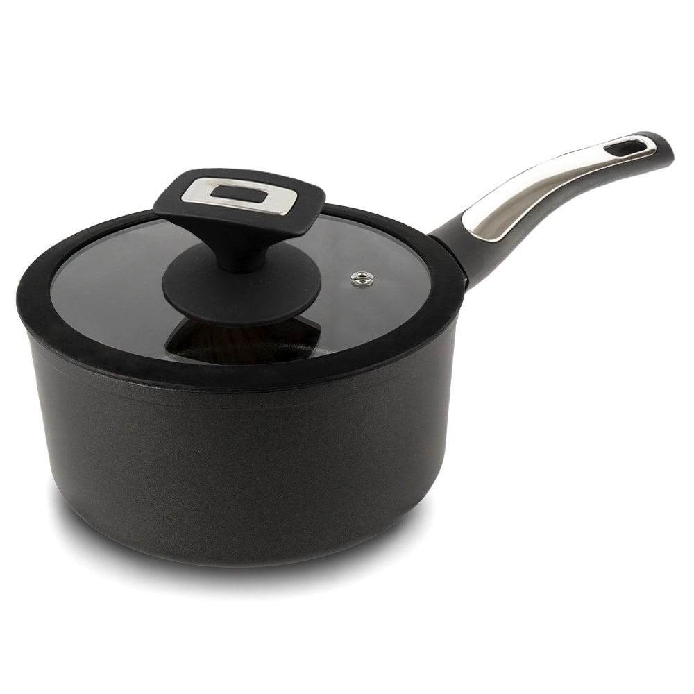 Casseruola 1 manico con coperchio Elegance Black 18 cm doppio fondo acciaio inox, manico Soft touch