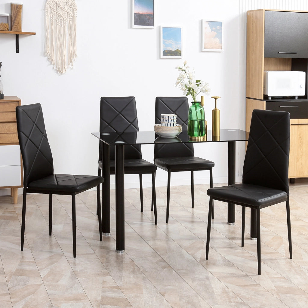 Tavolo da pranzo con sedie ¨C zephmum ¨C nero vetro temperato acciaio 4 pezzi