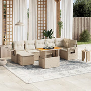 Set Divano da Giardino 8 pz con Cuscini Beige in Polyrattan