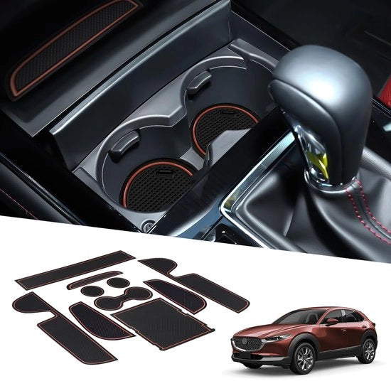 Accessori per Mazda CX-30 2019-2023, set di 10 mattonelle antislip marroni per console centrale, supporto guida, contenitore per bicchieri e maniglia antislip per portiera.