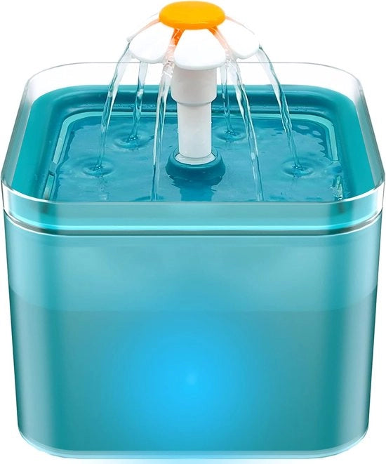 Fonteino per gatti, fonteino silenzioso per gatti, fonteino 2L con luce LED, filtro attivo di carbone e pompa idraulica (blu-verde)