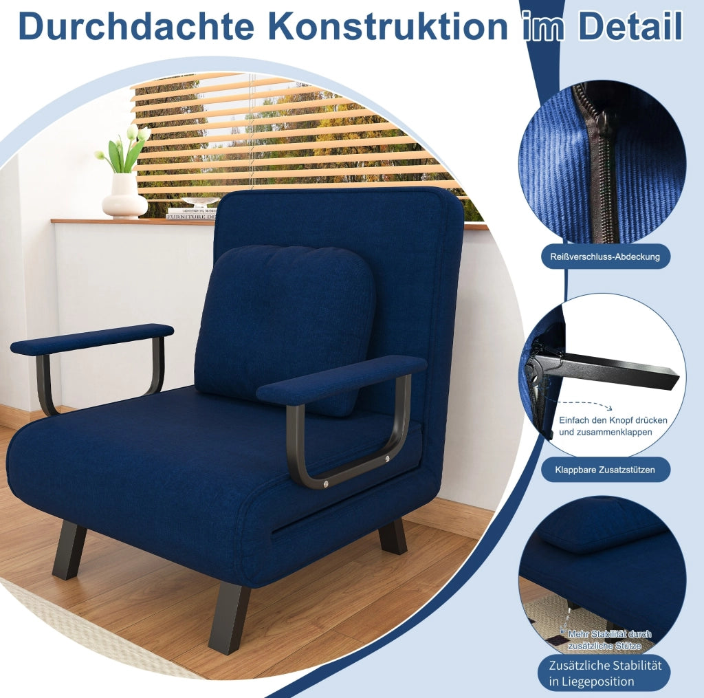 POLTRONA Relax 5 Posizioni 185x60 cm in Tessuto Chenille Blu