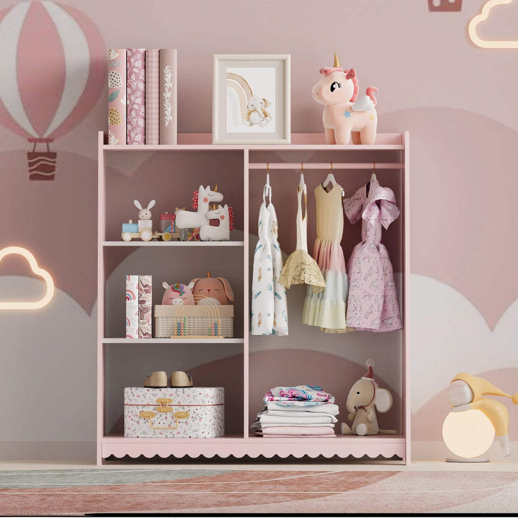 Guardaroba Aperto Vestnes per Cameretta 90x80x38 cm a Misure di Bimbi - Rosa/Bianco [en.casa]