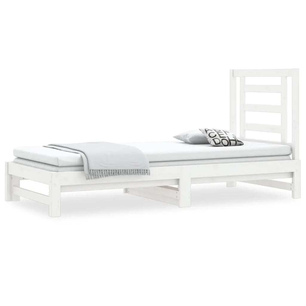 Letto singolo | Letto per adulti | Dormeuse Estraibile Bianca 2x(90x190) cm Legno Massello di Pino
