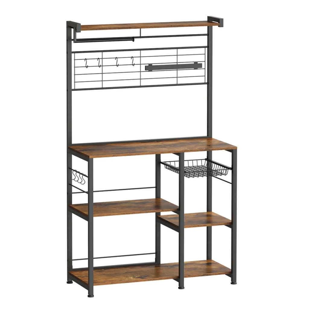 Mensola da cucina mobile contenitore isola da cucina 42 x 90 x 167,3 cm con portacoltelli magnetico cestino in metallo portarotolo di carta 12 ganci marrone 12_0005690