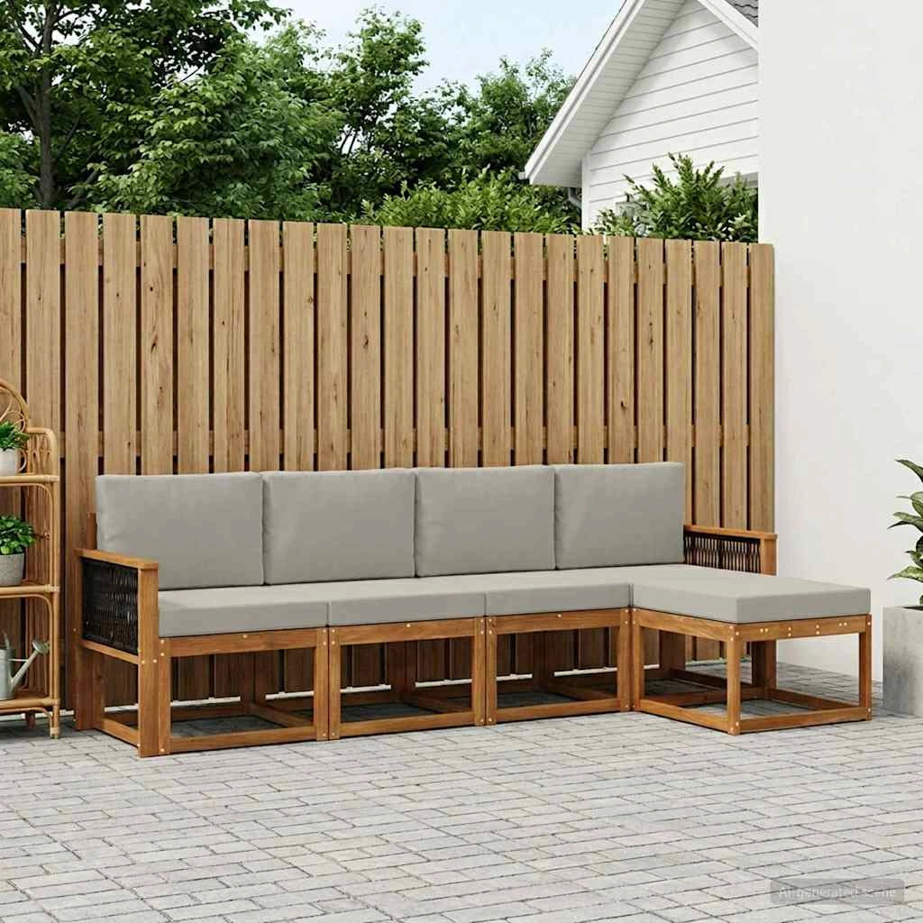 Set di divani da esterno 5 pz Naturale e Grigio Chiaro 3385132