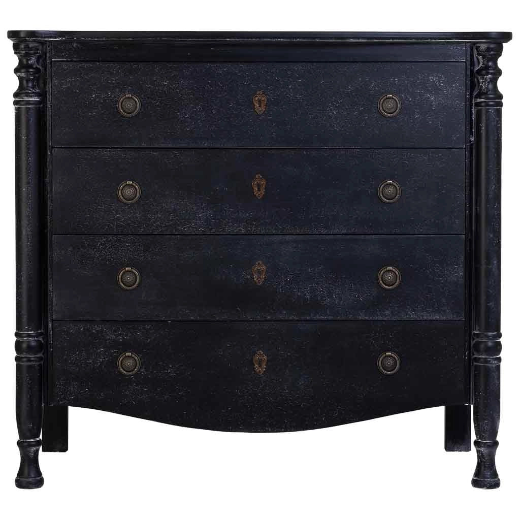 Comò in legno laccato nero invecchiato con 4 cassetti 100x40x90h cm
