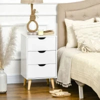 Comodino 3 Cassetti, Tavolino da Comodino, Mobiletto dallo Stile Scandinavo, in Legno, 40 x 35 x 68,5 cm, Bianco