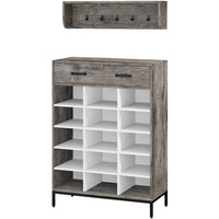 Mobile Ingresso con Scarpiera 15 Paia e Appendiabiti da Parete Grigio