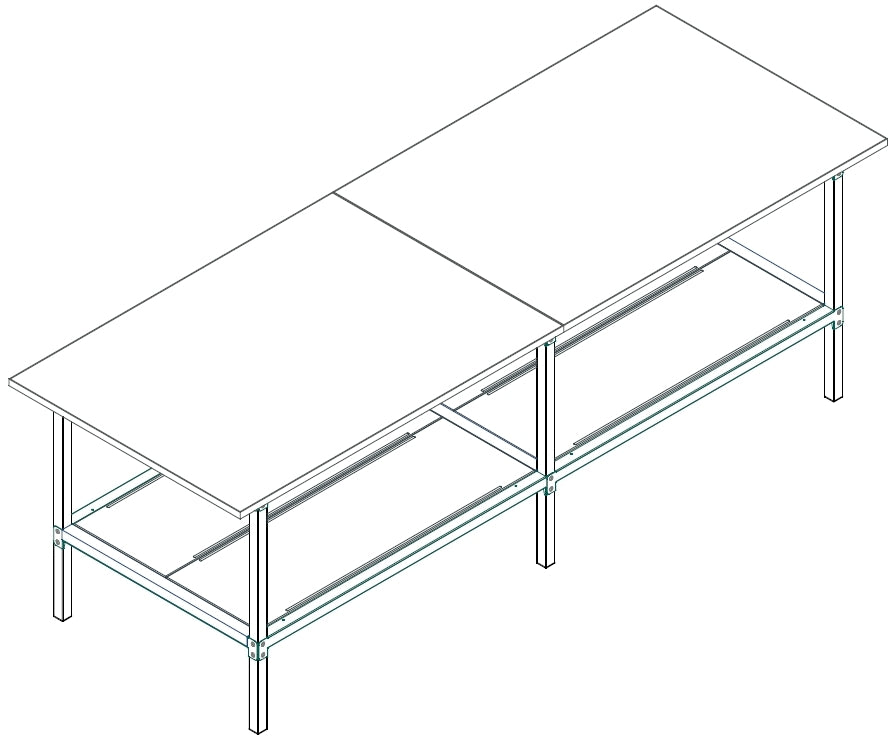Banco lavoro fisso o su ruote con cassetto metallico e piano inferiore di metallo cm. 280x100x93h