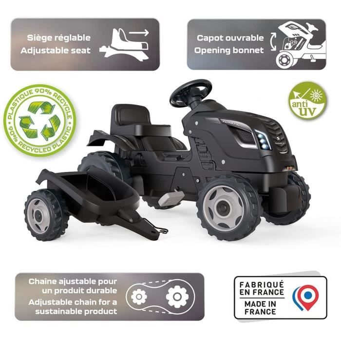 Smoby Farmer XL Pedal Tractor + Trailer - Nero