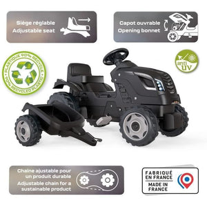 Smoby Farmer XL Pedal Tractor + Trailer - Nero