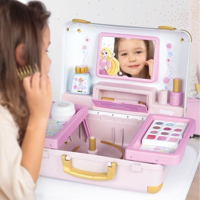 Smoby - Disney Princess - Valigia beauty facile da trasportare - 13 accessori inclusi: acconciatura, unghie, trucco - Fabricatio