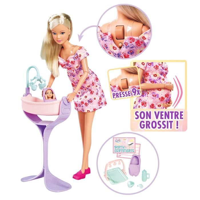 Smoby - Steffi Love - Futura Mamma - Bambola manichino incinta (29cm) - Accessori bebè - Bottone per allargare la pancia