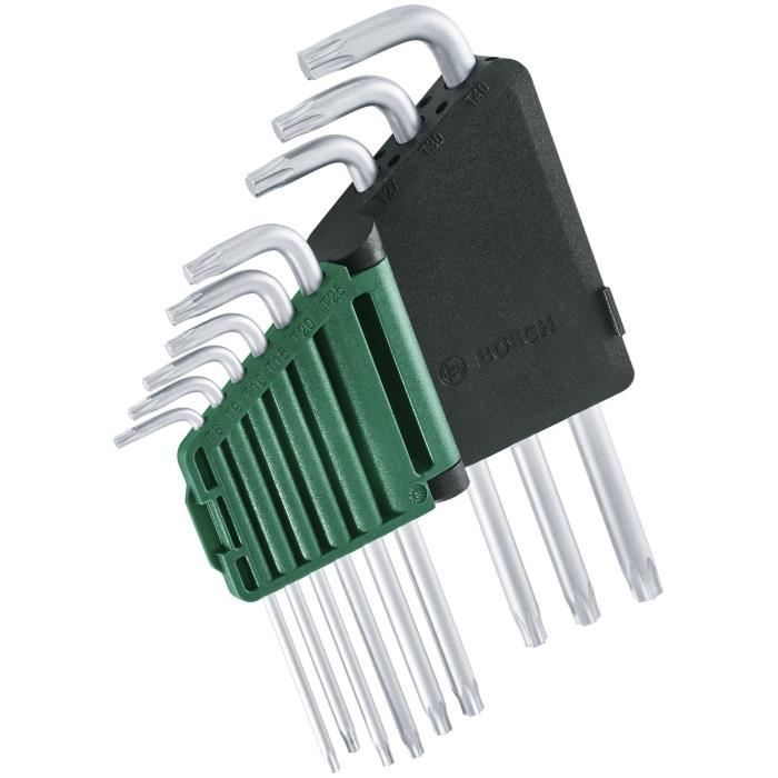 Set di chiavi Torx Bosch da 9 pezzi (chiavi multiple in acciaio S2 TX8-TX40, superficie antiruggine sul lato lungo, barra di stoccaggio)