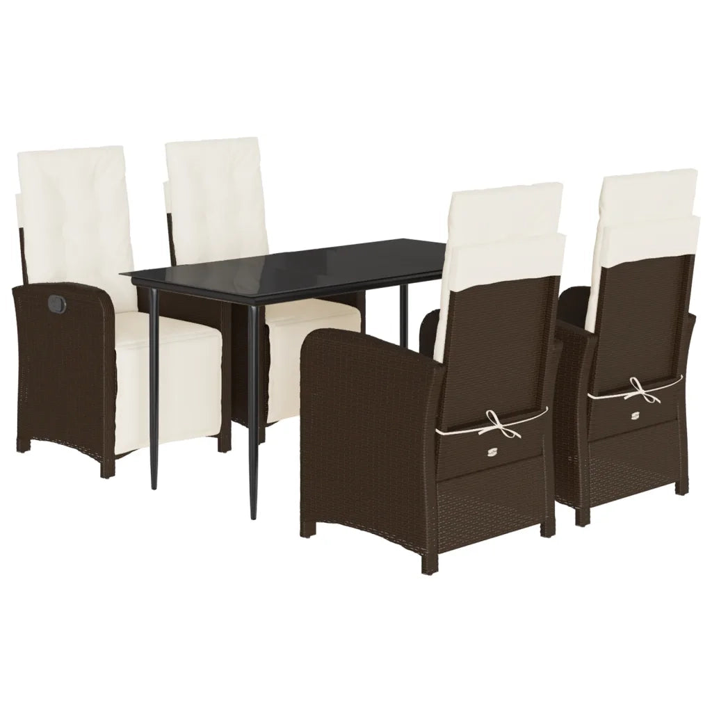Set da Pranzo da Giardino 5pz con Cuscini in Polyrattan Marrone