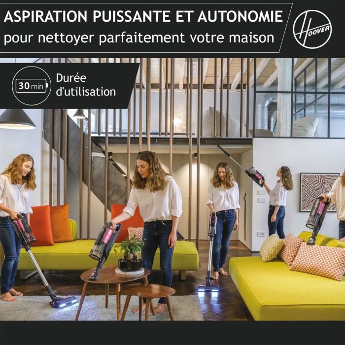 Scopa senza fili - HOOVER HF920H - 65 AW - 86 dBA - Schermo LED - Rosa / Grigio