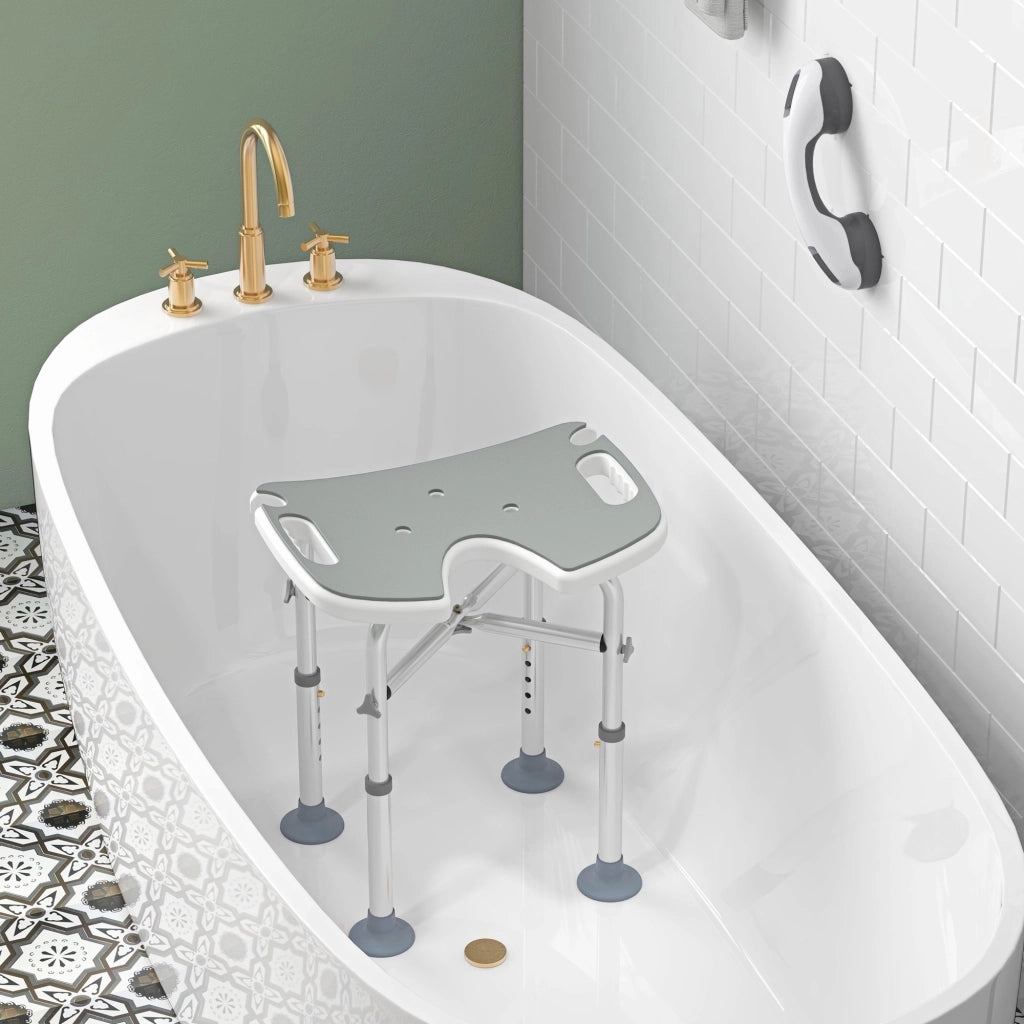 Sgabello da doccia con altezza regolabile e barra di supporto ¨C zephmum ¨C grigio 39-51.5 cm