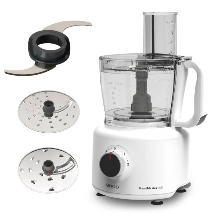 Robot da cucina 2L 800W con 2 velocità e funzione pulse, trita affetta e grattugia con accessori inclusi - Sogo