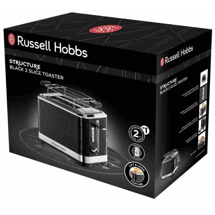 Russell Hobbs 28091-56 Tostapane con struttura, Lift'n Look, Slot XL, Forno regolabile, Scaldaforno - Nero