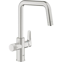 Rubinetto cucina con filtro - Supersteel - Filtrazione acqua - Bocca alta a U - Rotazione 150 - GROHE Blue Pure Start - 30595DC0