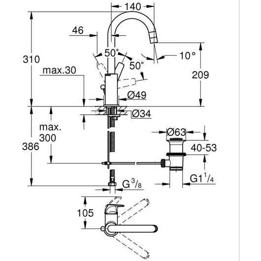 Rubinetto da bagno - GROHE Start Flow - Miscelatore monocomando - Taglia L - Cromo - Risparmio idrico - 23811000