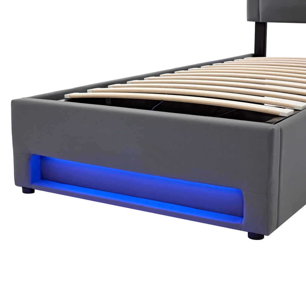 Letto imbottito singolo 90x200 cm con LED, USB e ricarica wireless