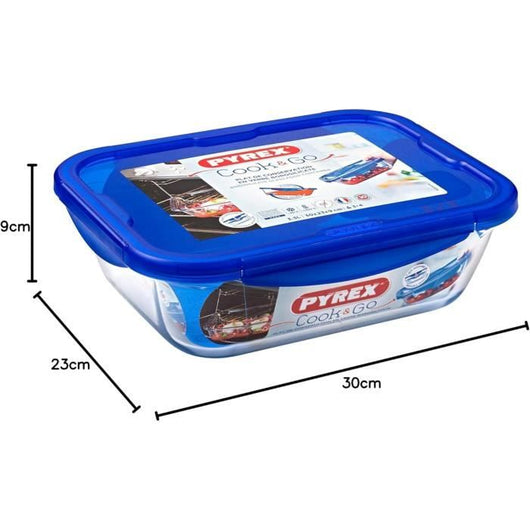 PYREX COOK & GO Piatto rettangolare per conservazione 3,3l 30x23cm + Coperchio blu