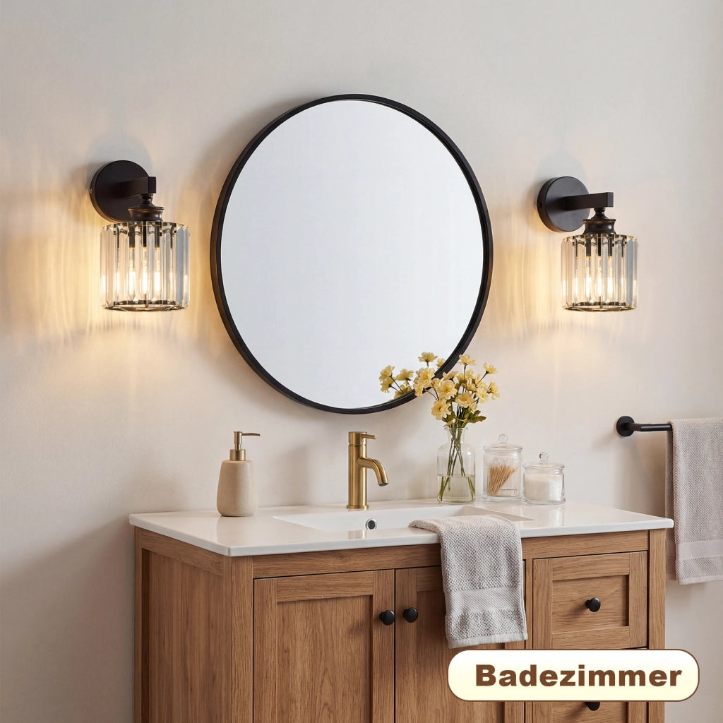 ZMH Lampada da Parete Nera con Cristallo Moderna E27 Orientabile per Interno da Comodino Corridoio Scala Camera da Letto