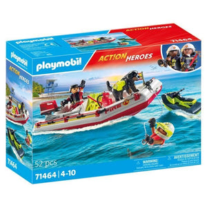 PLAYMOBIL 71464 Motoscafo e moto d'acqua - Action Hereos - Vigili del fuoco - Dai 4 anni in su