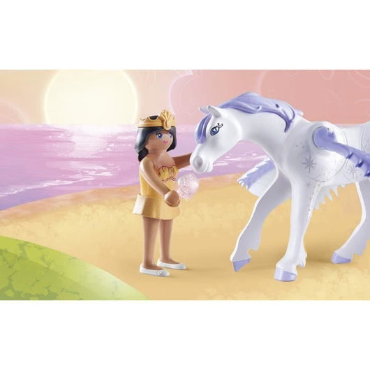 PLAYMOBIL 71361 Cavallo alato da decorare - Princess Magic - Con una principessa, un cavaliere e un arcobaleno da decorare - Dai 4 anni in su