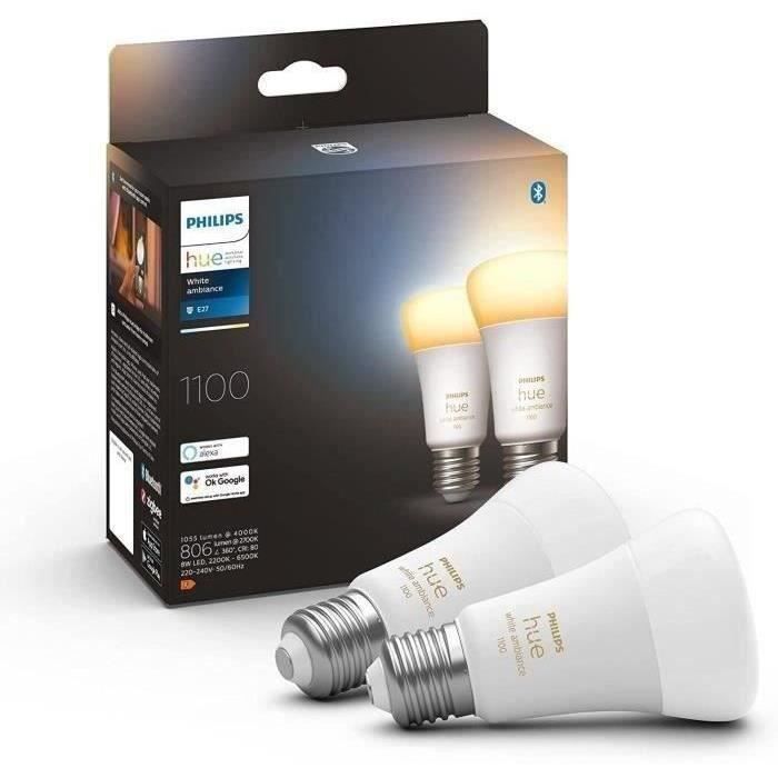 Philips Hue White Ambiance, LED LED LED E27 Equivalente 75W, 1100 Lumen, Bluetooth Compatibile, 2 Pack