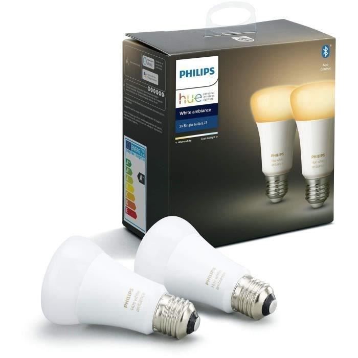 Philips Hue White Ambiance, LED LED LED E27 Equivalente 75W, 1100 Lumen, Bluetooth Compatibile, 2 Pack