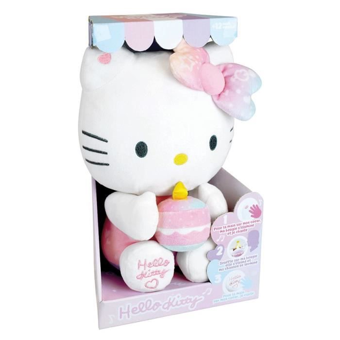Peluche interattivo Compleanno Hello Kitty +/- 26 cm - JEMINI - Musica interattiva, candela e risate.