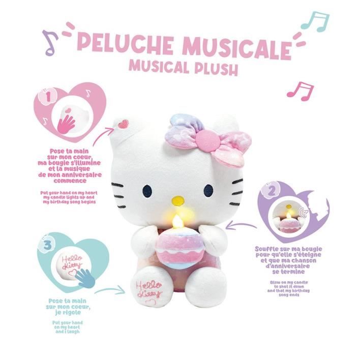 Peluche interattivo Compleanno Hello Kitty +/- 26 cm - JEMINI - Musica interattiva, candela e risate.
