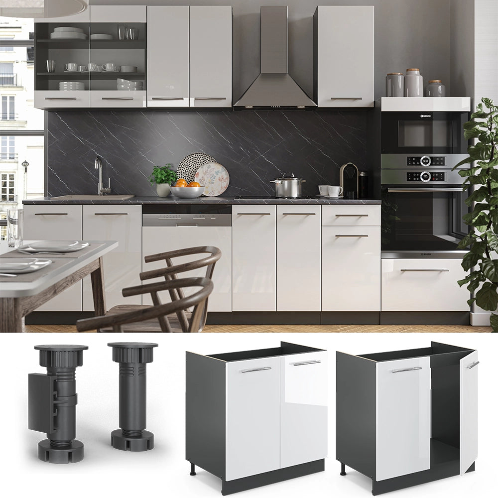 Vicco Mobile lavello cucina Bianco lucido 80 cm senza piano di lavoro