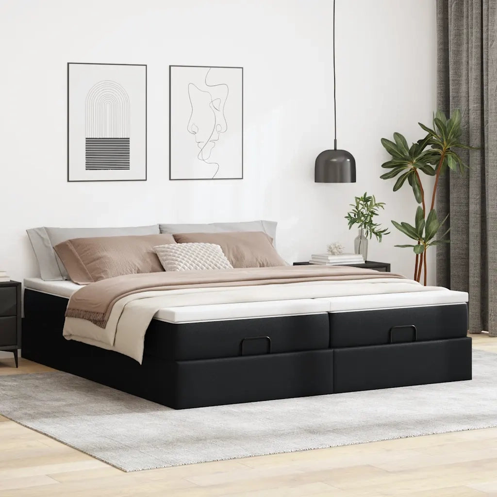 Struttura Letto Pouf con Materassi Nero 180x200 cm Similpelle 3311224